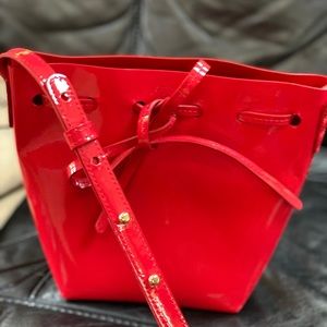 Mansur Gavriel mini flamma patent red bucket bag